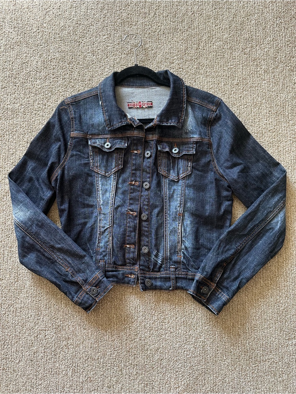 Y2K Distressed Dark Wash Denim Trucker Jacket Grunge Aesthetic Crop Jean Jacket